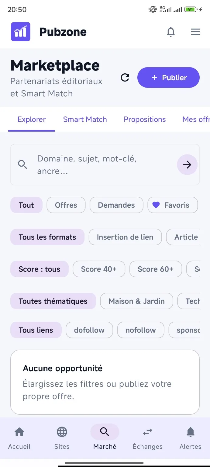 Marketplace de backlinks Pubzone Android