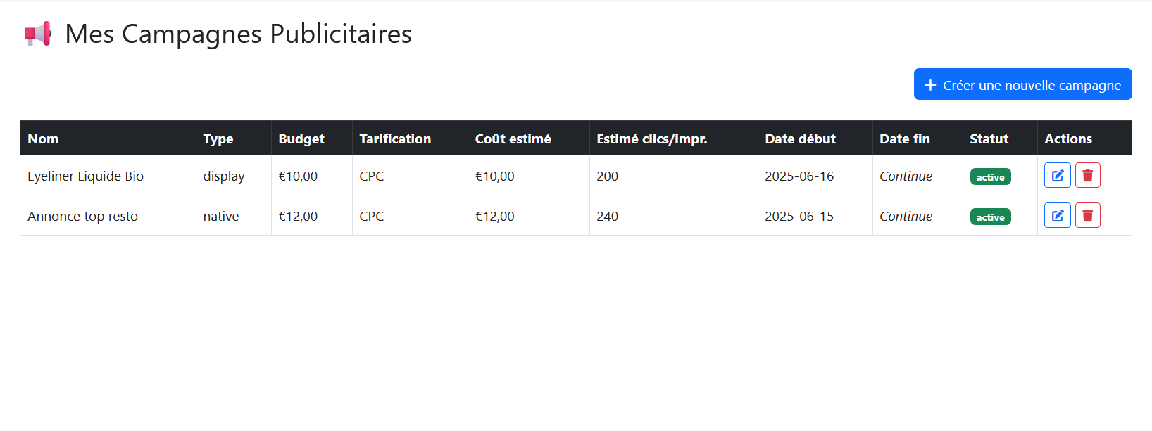 Créer une campagne sur PubZone